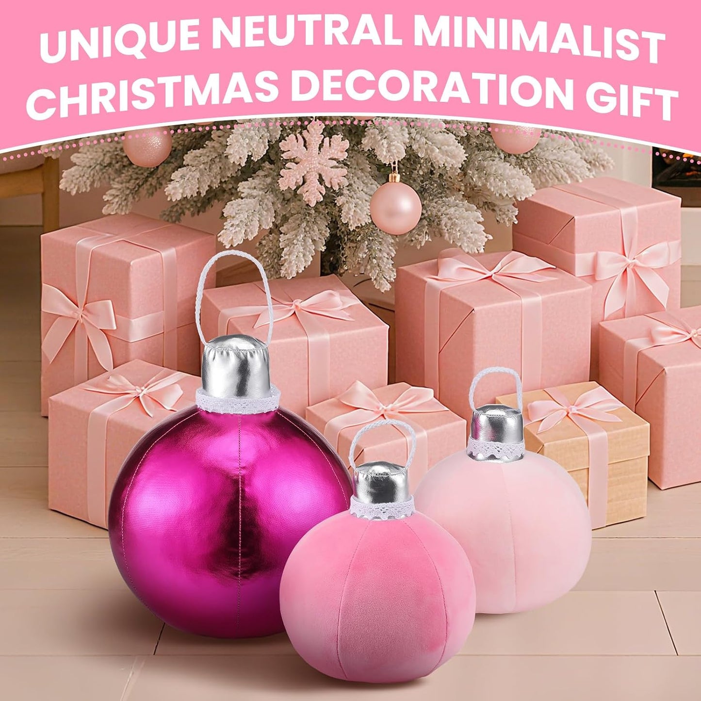 Shellwei 3 Pcs Pink Christmas Bell Pillow Velvet Round Throw Pillows 3D Stuffed Ball Shaped Pillow Neutral Cute Christmas Decorations for Bedroom Living Room and Gift for Xmas