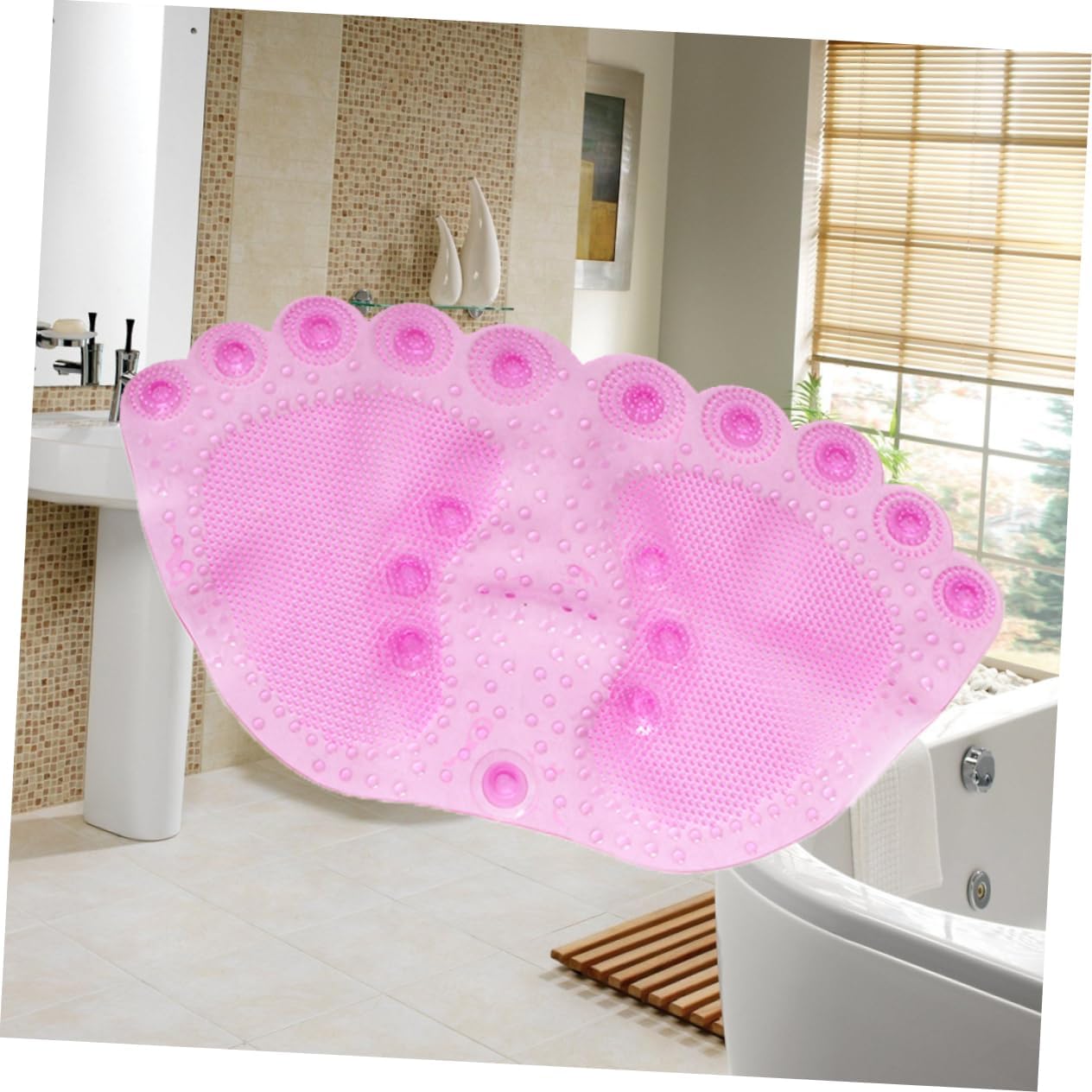 PRETYZOOM Bathroom Non-Slip Mat Shower Non Slip Mat Bath Rug Suction Cup Pad Shower Bath Pink