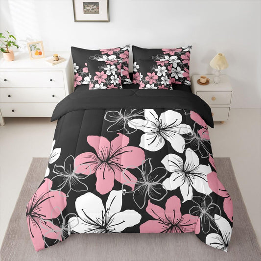 Castle Fairy 7 Pcs Peach Blossom Comforter Set,Dusty Pink Floral Down Comforter Queen Size with Sheets Sets Microfiber Soft,Romantic Vintage Flowers Bed Sets in a Bag,All Season