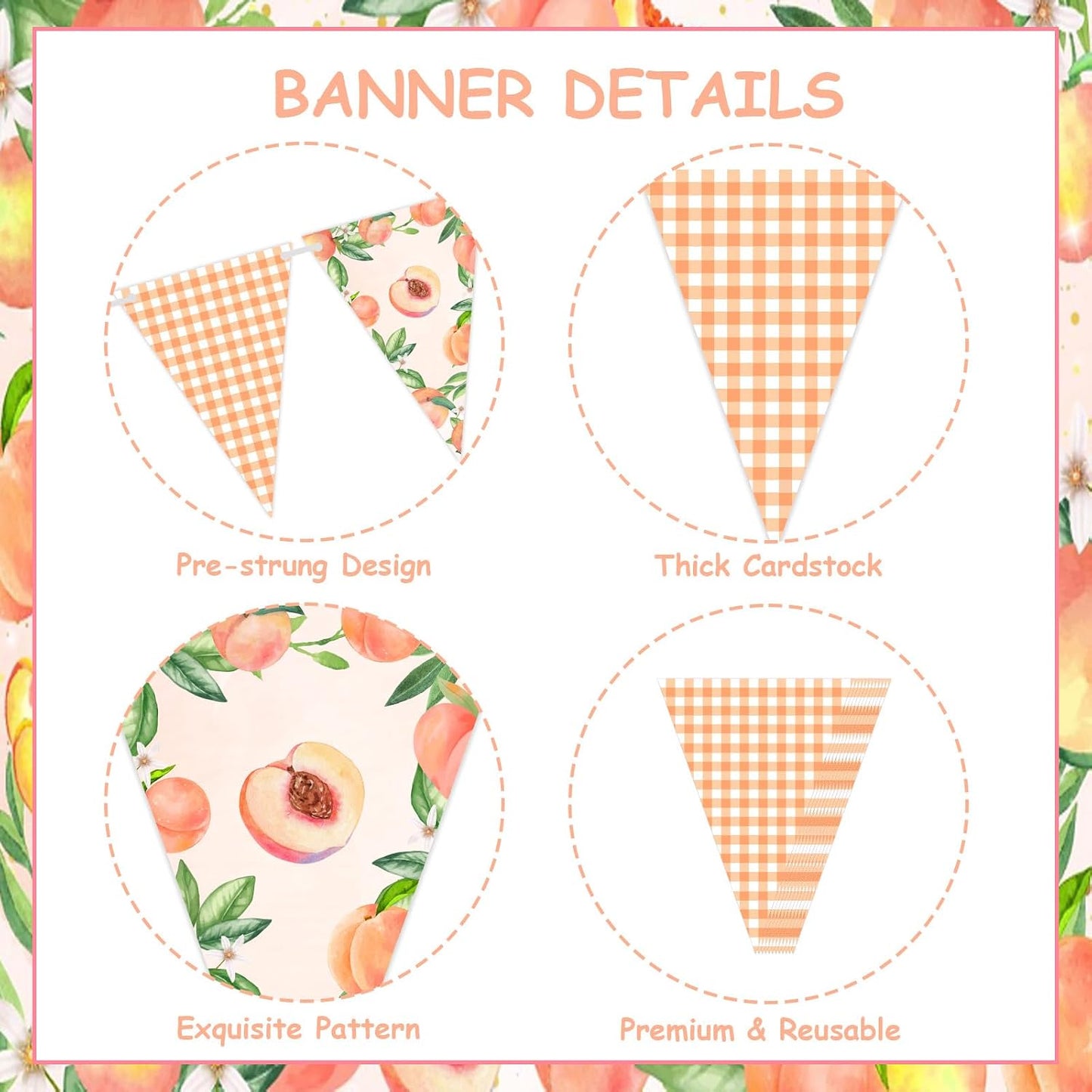 Peach Party Decoration 3PCS Sweet Peaches Party Banners One Sweet Peach Birthday Supplies Pennant Banner Fruit Theme Birthday Hanging Banner for First Bday Baby Shower Bachelorette