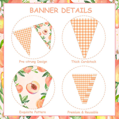 Peach Party Decoration 3PCS Sweet Peaches Party Banners One Sweet Peach Birthday Supplies Pennant Banner Fruit Theme Birthday Hanging Banner for First Bday Baby Shower Bachelorette