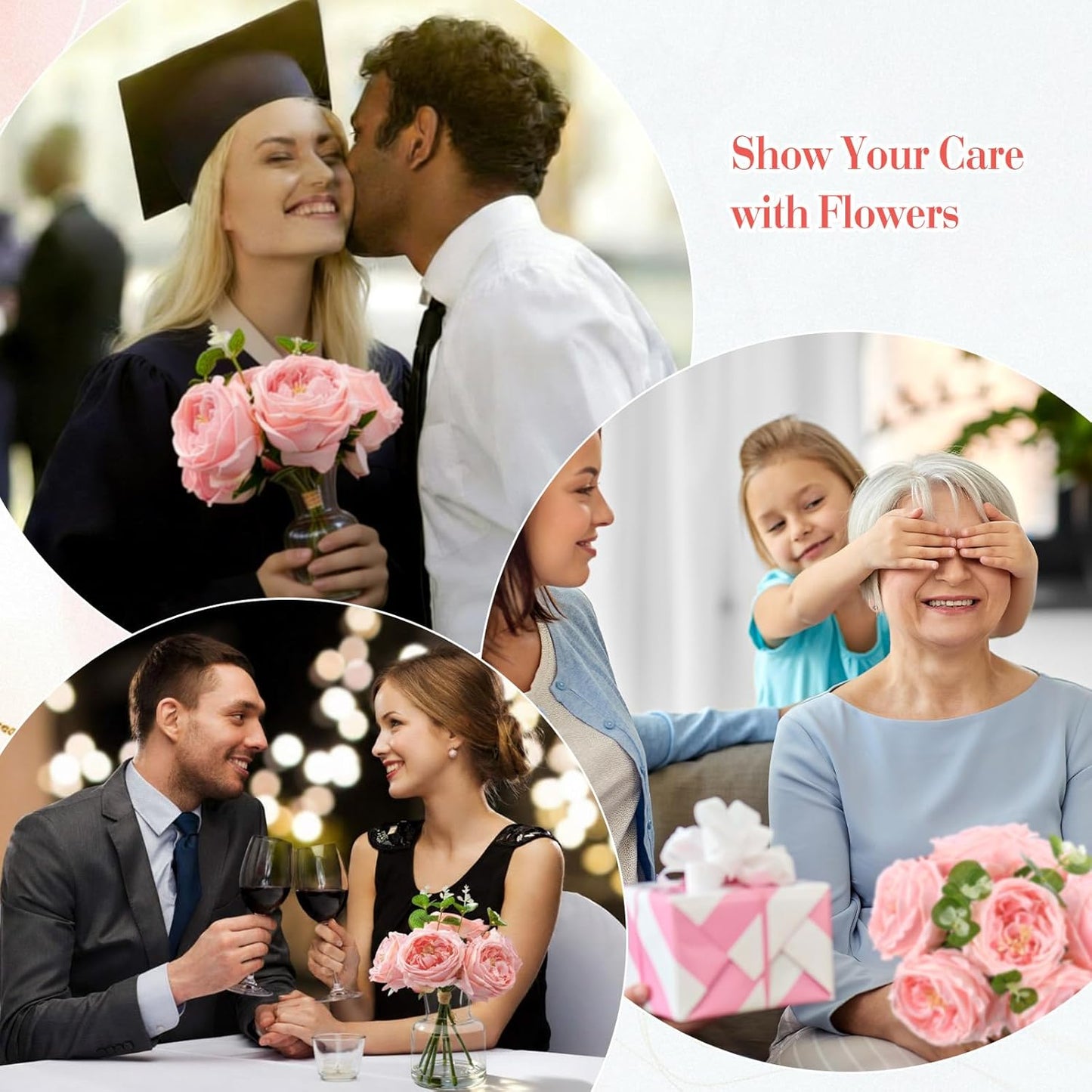 Norme Real to Touch Penoies Artificial Flowers, 6 Pcs Faux Austin Rose in Vase with Big Bloom and Fake Water Real Latex Petals for Wedding Dining Table Centerpiece Home Decor(Pink)