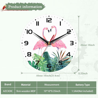Flamingos Wall Clock Couple Flamingo Pink Clocks for Living Room Wall Clocks Battery Operated Silent Non-Ticking Decorative for Home Kitchen Bathroom Living Room Bedroom Office 10 Inch