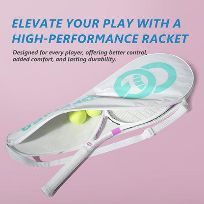 OGEENIER 27 Inch Tennis Racket, Strung, Carbon Fiber Recreational Racquet | Full Carbon, Grip 4 1/4", Head-light-balance, 100 SQ. IN., Lightweight at 10.5oz, Arm-friendly, High-elasticity String