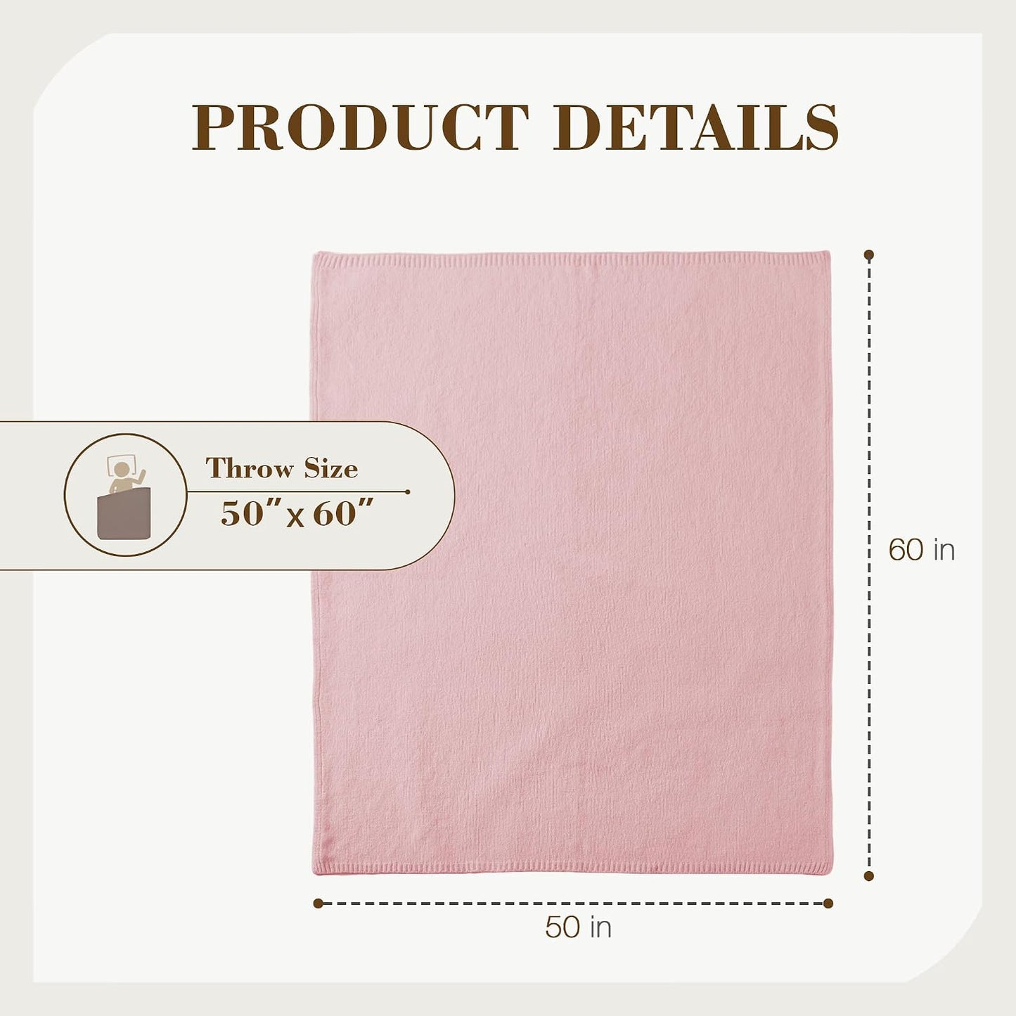 Carriediosa Wool Blend Knit Throw Blanket 50% Recycled Poly 50x60 Pink | Rib Knitted, Lightweight, Soft, Fuzzy, Cozy, Fluffy, Throws, Blankets, Bed Cover, For Couch, For Sofa