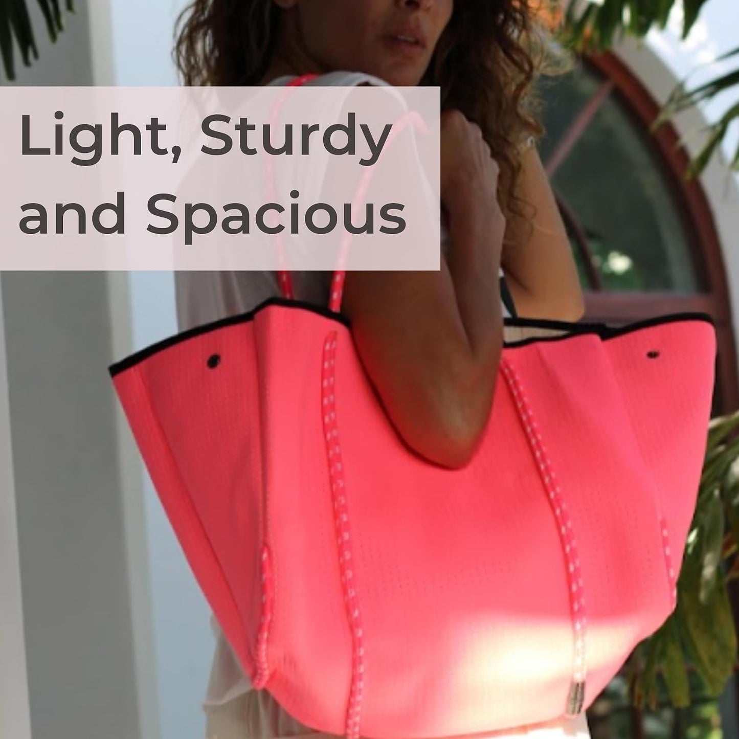 POPUPS Large Neoprene Tote Bag for Women - Everyday Designer Handbag for Travel Work and Beach with Pockets and Zipper Pouch