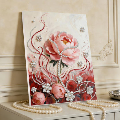 DIY Diamond Pearl Painting Kit for Adults, Beginner Friendly Craft Kits with Frame 30x40cm,Home Decor Housewarming Gift, Diamond Dots Beads Canvas Art for Wall Decor(Pink Rose)