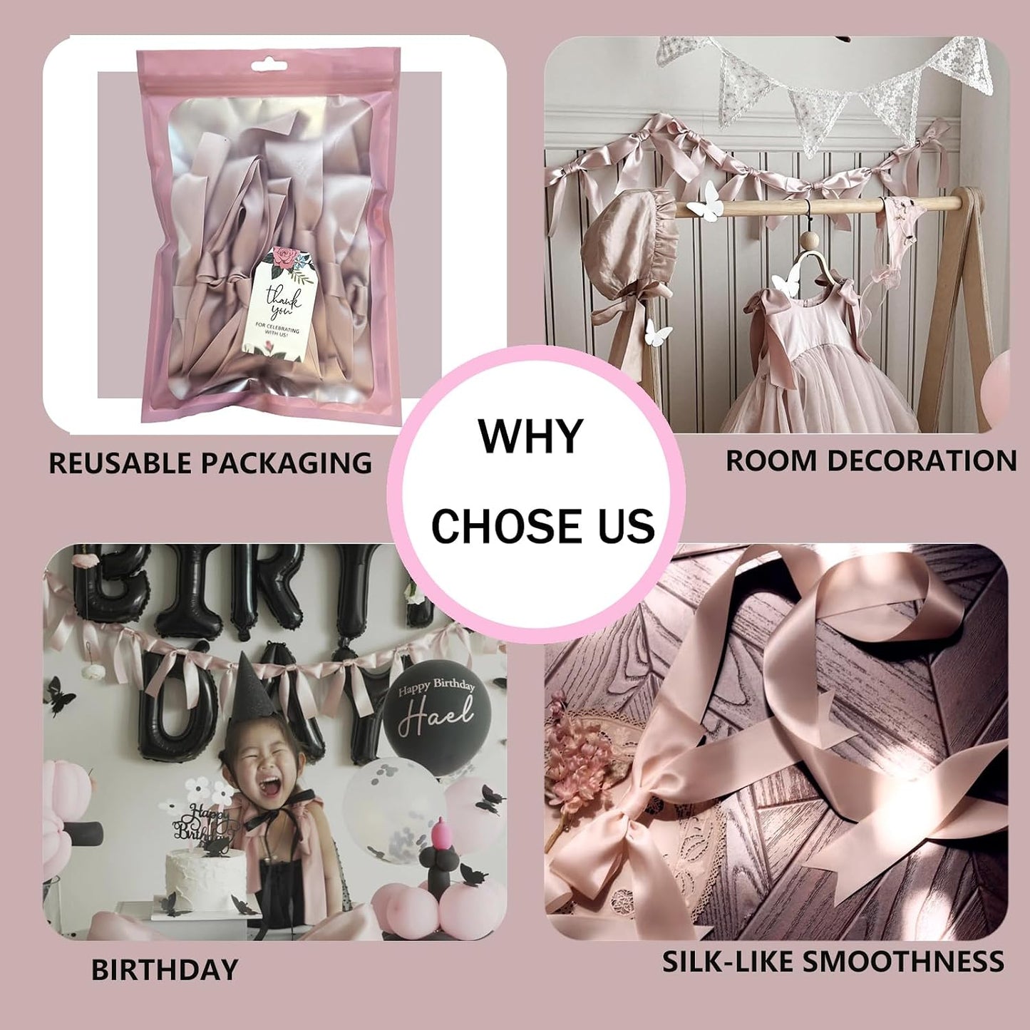 Dusty Pink Bow Garland, Pre-Assembled 6 ft – Single Accent Decoration for Bridal Shower, Baby Shower & Birthday Parties | Soft Matte Satin Bows (Dusk Rose)