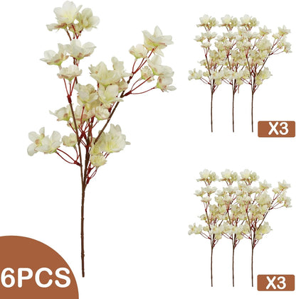 Tinsow Artificial Cherry Blossom Peach Flowers Cream White Spring Flowers for Spring Table Centerpiece Wedding Home Decor (6, Ivory)