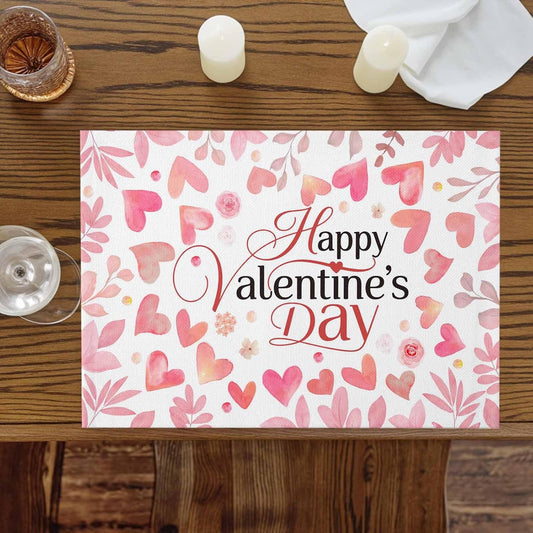 Valentine's Day Placemats for Dining Table Set of 6 Peach Pink Love Floral Modern Romantic Cotton Linen Cloth for Square/Rectangle/Round Table Mat Placemat, Kitchen Dinner Holiday Décor