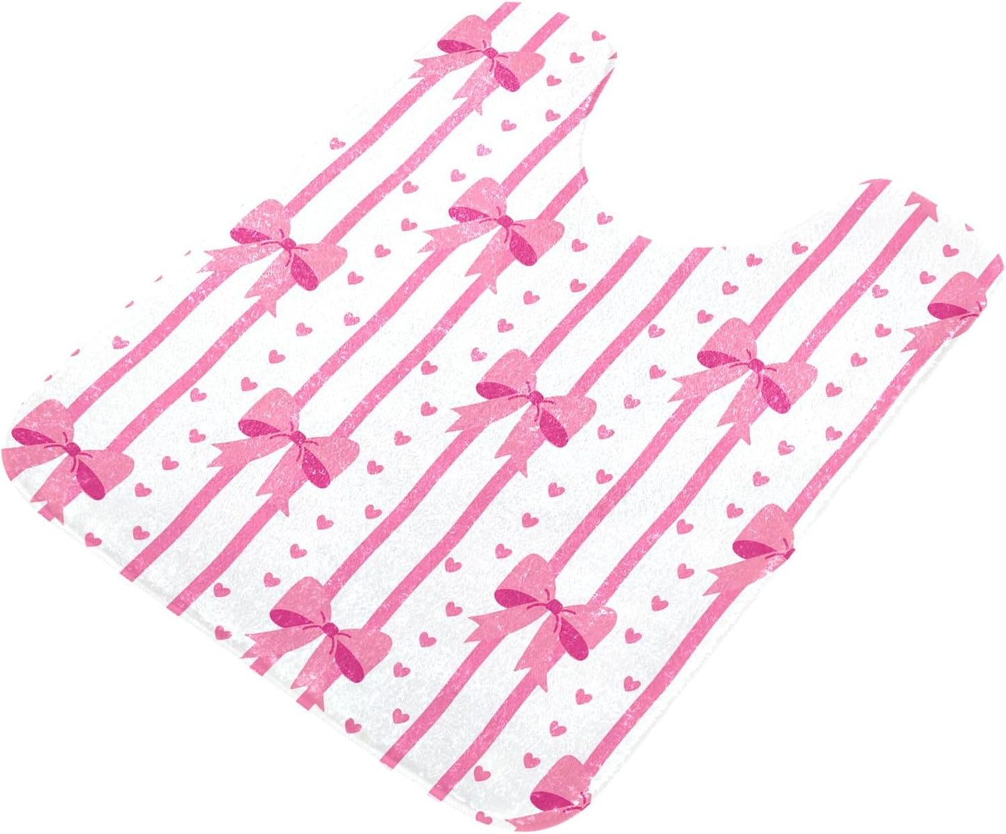 Pink Bows and Stripes Bathroom Rugs, Ultra Soft Absorbent Plush 16” x 24” Bath Mats, Non-Slip Machine Washable Shaggy Floor Rugs for Bathroom Tub