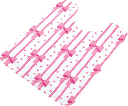 Pink Bows and Stripes Bathroom Rugs, Ultra Soft Absorbent Plush 16” x 24” Bath Mats, Non-Slip Machine Washable Shaggy Floor Rugs for Bathroom Tub