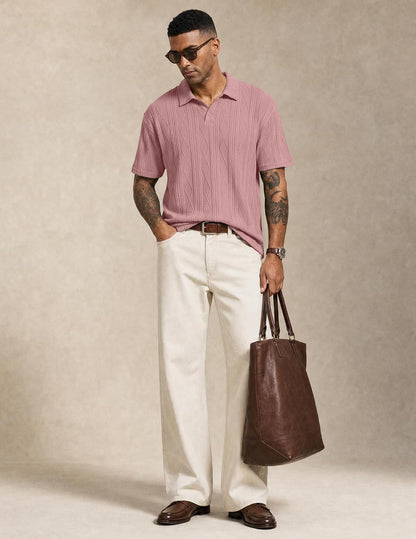 JMIERR Mens Polo Shirt Textured Knit Button Casual Short Sleeve Summer Vacation Beach Stretchy Golf Shirts