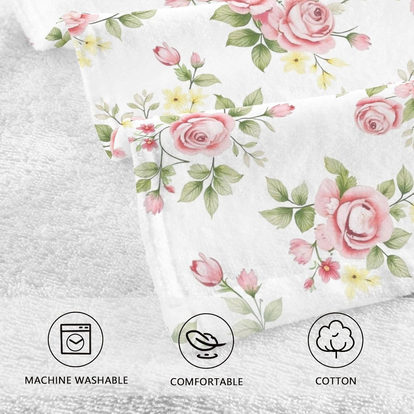 senya Towels Cotton Hand Towels Pack of 2, Pink Rose Flower Floral Ultra Soft Highly Absorbent Towels for Bathroom, 16x28 Inches