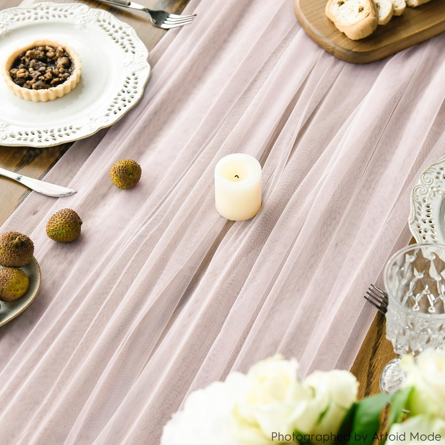 Artoid Mode Blushing Pink Gauze Table Runner 120 Inch 10FT, Seasonal Sheer Kitchen Dining Holiday Wedding Birthday Baby Shower Table Decor for Home Party