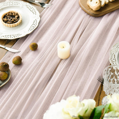Artoid Mode Blushing Pink Gauze Table Runner 120 Inch 10FT, Seasonal Sheer Kitchen Dining Holiday Wedding Birthday Baby Shower Table Decor for Home Party