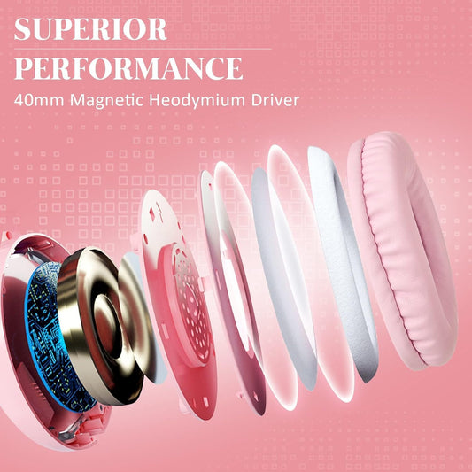Gaming Headset for Xbox One, PS4, PS5, Nintendo Switch, Bass Surround and Noise Cancelling 3.5mm Over Ear Headphones with Mic for Laptop PC Smartphones, Pink