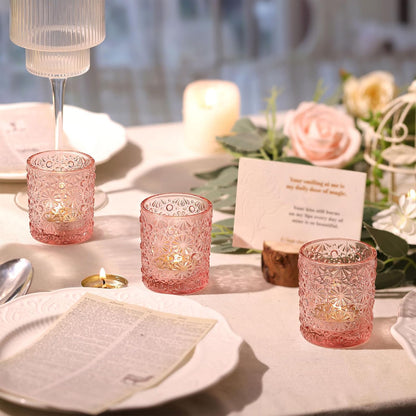 Lanttu 12 Pcs Pink Votive Candle Holders 2.2ʺ*2.6ʺ Tealight Candle Holders | for Wedding Table Centerpieces, Birthday Parties, Anniversary, Pink Bridal Shower and Holiday Decorations