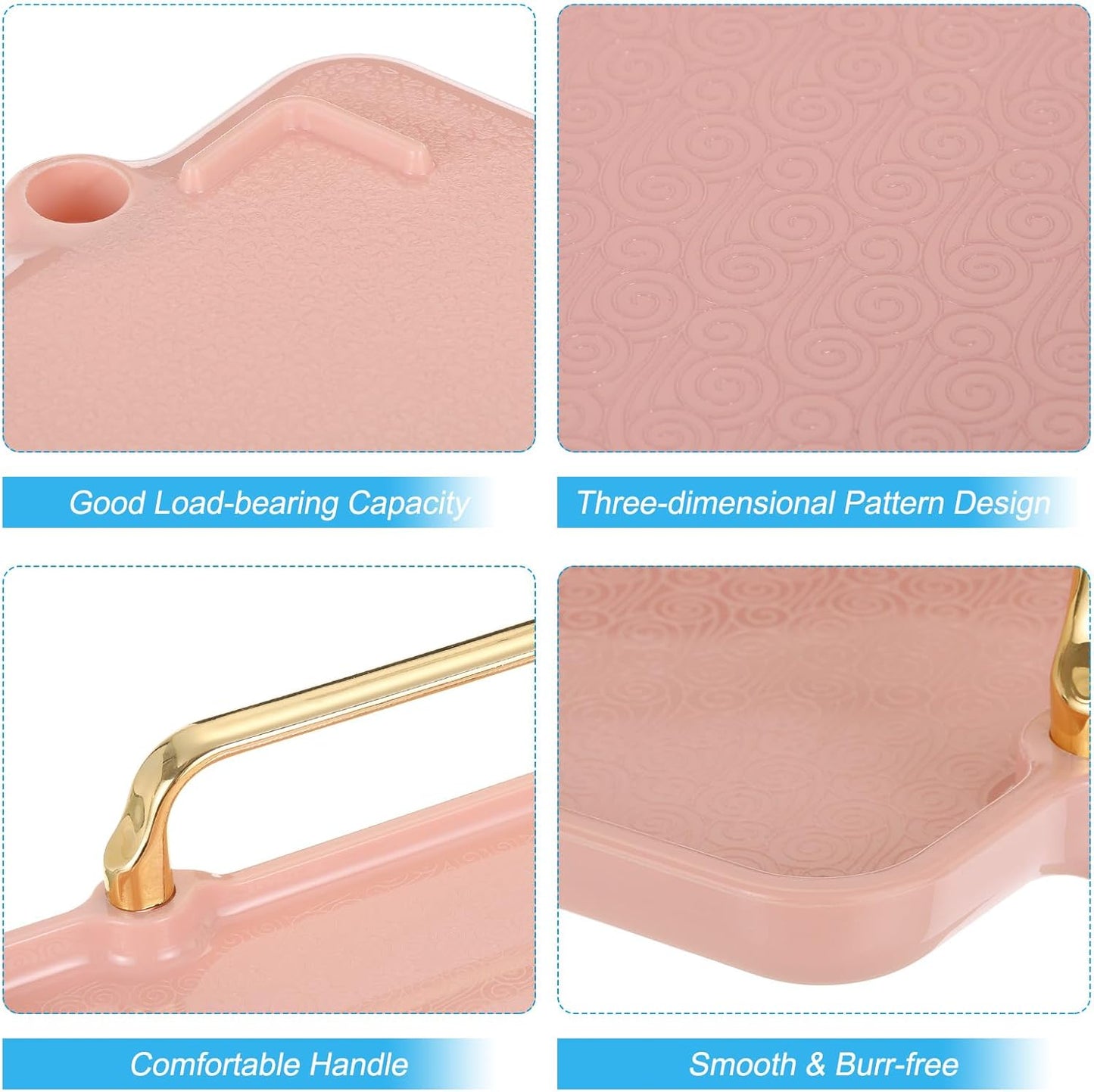 PATIKIL Plastic Serving Tray with Golden Handle, 16.1" x 8.7" Modern Rectangular Decorative Tray Reusable Jewelry Platter for Countertop Bathroom Kitchen, Pink