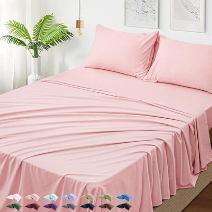 Twin Size 4 Piece Sheet Set - Hotel Luxury Bedding for Twin Size Bed - Soft and Breathable Bed Sheets Set - Deep Pocket Sheets,Wrinkle & Fade Resistant(Twin, Baby Pink)