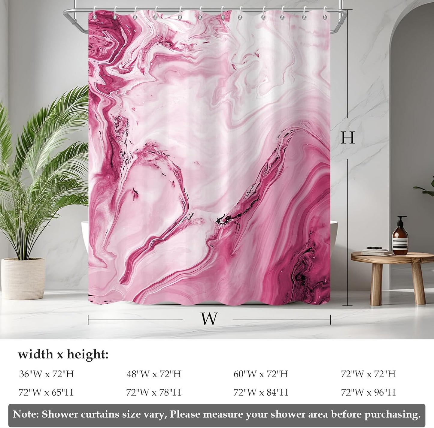 deFouliao Pink Marble Shower Curtain, Waterproof Shower Curtain for Bathroom Modern Abstract Art Faux Stone Pattern Bathroom Bathtub Home Decor with Hooks, Machine Washable, 72x78 Inch