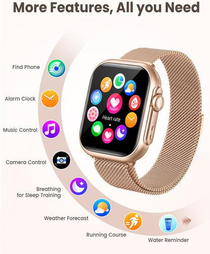 Smart Watch for Women for iPhone Android: 1.85"Smartwatch with Make/Answer Call Sleep Heart Rate SpO2 Blood Pressure Monitor IP68 Waterproof 120+Sport Mode Fitness Tracker 1000mAh Battery 2Bands Pink