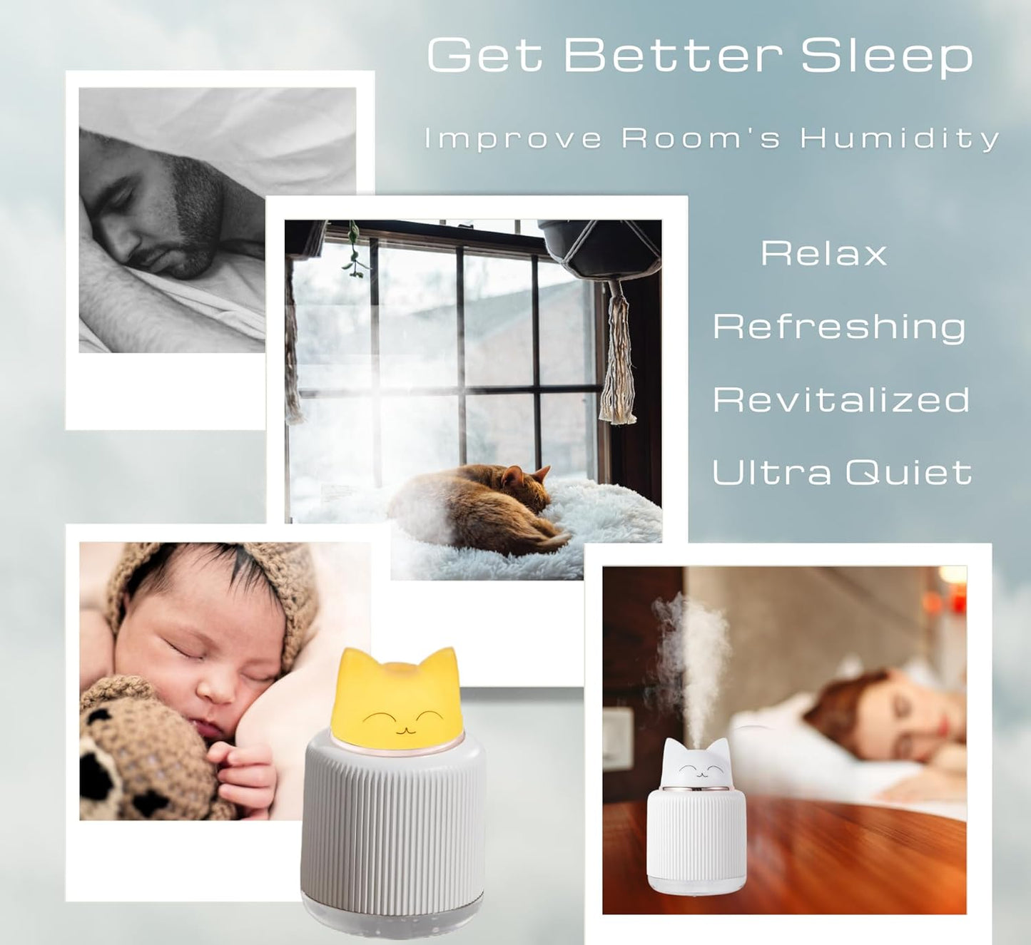 Mini Portable Ultrasonic Cat Humidifier for Bedroom Baby Car Desk. Cute Cool Mist Small Air Humidifier with USB for Home Office Travel Nursery Pet Plant. Silent & Auto Shut-off - ASTROVIS (Pink)