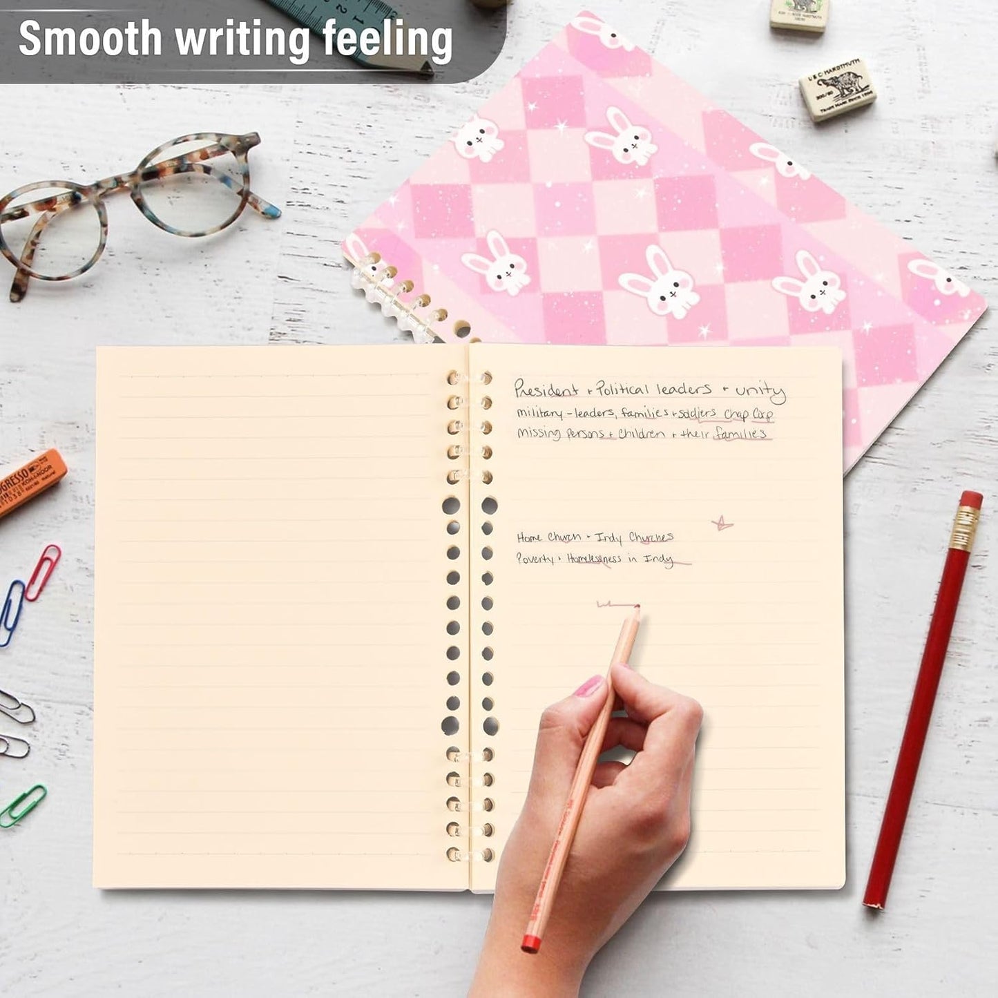 EtherSpher A5 size Pastel Rabbit Peach notebook journal 8.3" x 5.7", hard cover single subject spiral notebook 60 sheets for diary&to do list 2 pack