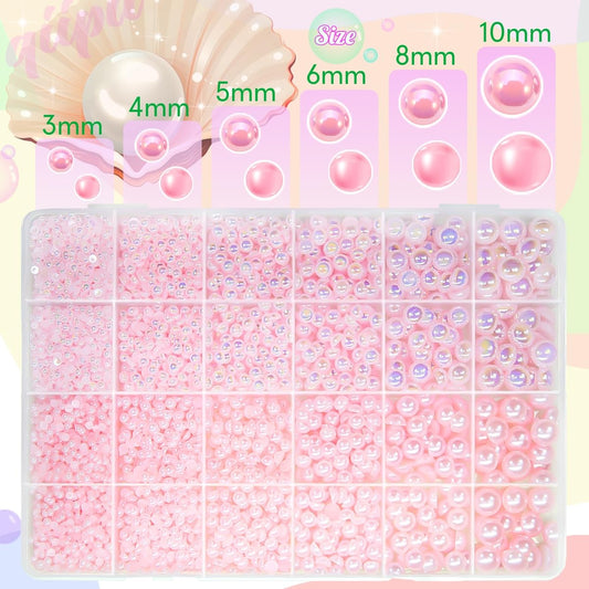 qiipii 2 Styles Light Pink Flatback Pearls for Bedazzling Crafting 3mm-10mm Half Round Beads Gems Bedazzler Kit Charms for Nails Face Eyes Makeup Tumblers Bottles DIY Crafts Scrapbooking Clothes Shoes