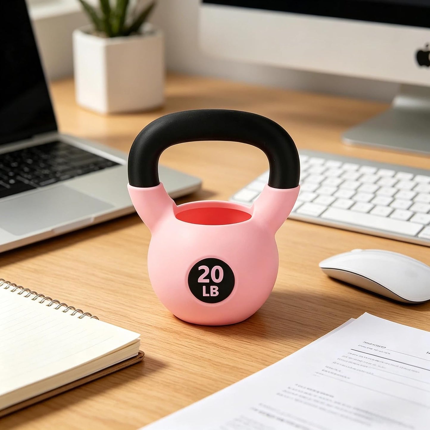 Mini Kettlebell Pen Holder - Desktop Organizer for Fitness Enthusiasts - Unique Squat Design Desk Accessory for Home Funny Desk Organizer for Office, Gift for Weightlifters, Fitness Lovers Pink