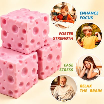 Cheese Squishy Toy, Slow Rising Realistic Cheese Block Fidget Toy, Squeeze Cheese Cube Stress Ball for Anxiety Relief, Soft Sensory Toy Gift for Home, Office, School (Pink/2.75inch)