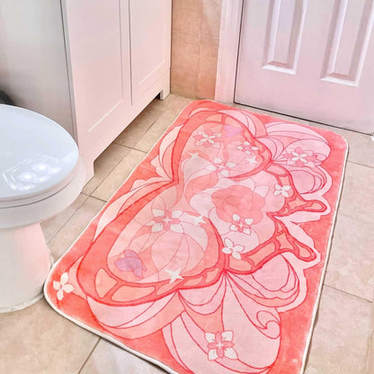 BelugaDesign Butterfly Rug | Cute Kawaii Flower Geometric Art Aesthetic Animal Pink Pastel Bedroom Bathroom Mat | Machine Washable Rectangle Area Carpet for Women (Peach, 47x28)