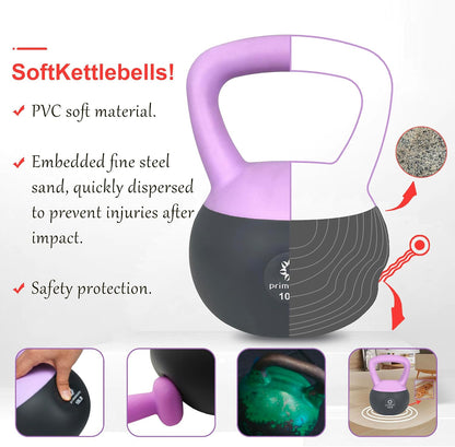 Primasole Soft Kettlebell - Anti-Slip Grip, Neoprene Material, Light Gray or Light Blue, Home Workout Kettlebell Weights for Strength Training