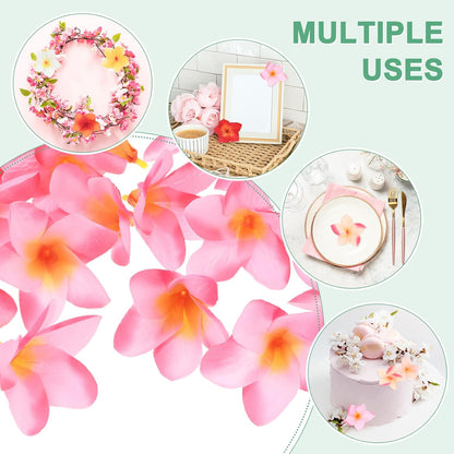 M METERXITY 20-Pack Artificial Plumeria Flowers, Fake Silk Heads Flower Hawaiian Plumeria Petal for DIY Crafts/Dress/Wedding/Party Decoration [Pink, 2.4"/ 6cm]