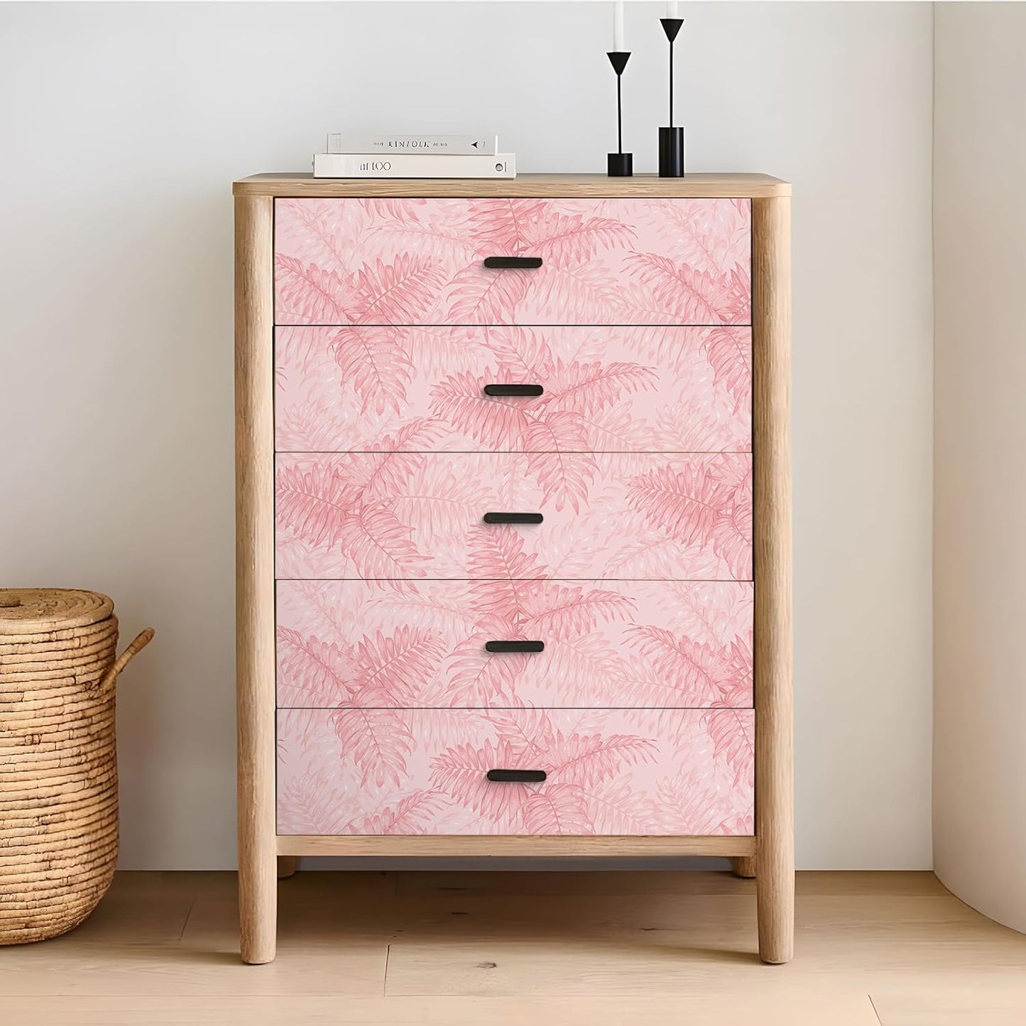 VEELIKE Pink Tropical Wallpaper Peel and Stick Palm Leaves Wallpaper for Bathroom Bedroom 17.7''x118'' Prepasted Removable Botanical Wallpaper Pink Contact Paper for Cabinets Drawers Shelves Walls