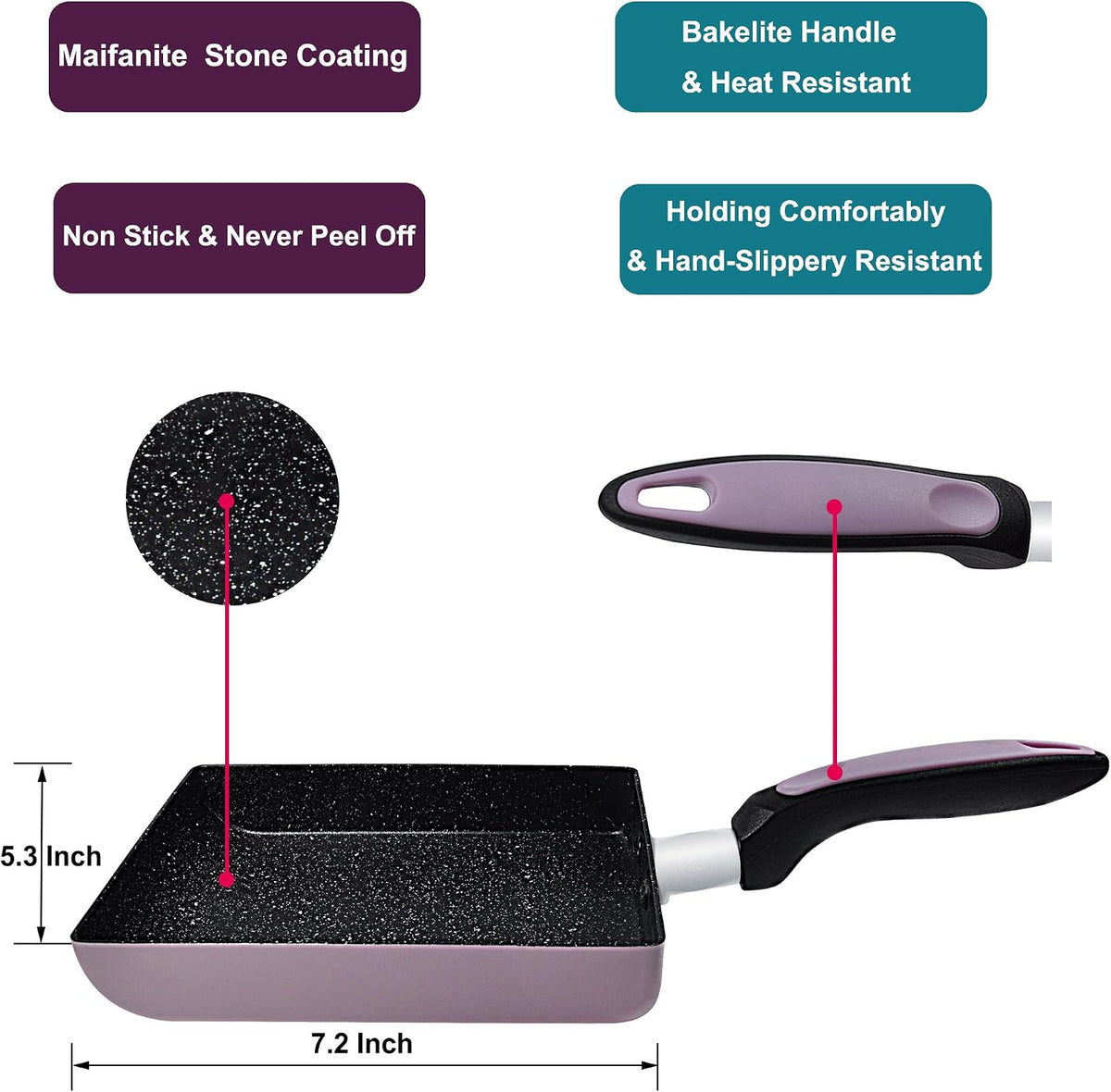 Tamagoyaki Japanese Omelette Pan / Egg Pan - Non-stick Coating - Rectangle Frying Pan Mini Frying Pan – Pink