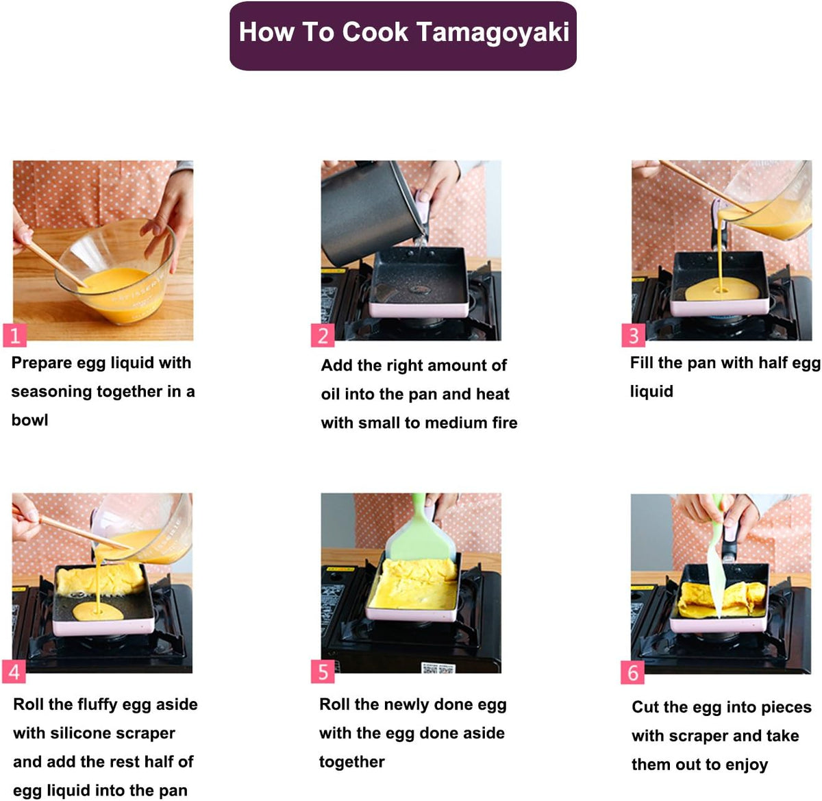 Tamagoyaki Japanese Omelette Pan / Egg Pan - Non-stick Coating - Rectangle Frying Pan Mini Frying Pan – Pink