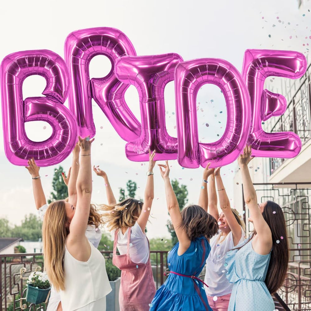 Rose Red Bride Balloons 40 Inch Hot Pink Wedding Letter Balloons for Bachelorette Party Decorations Engagement Party Decoration Wedding Party Supplies Party Balloon Sets-5 Pcs