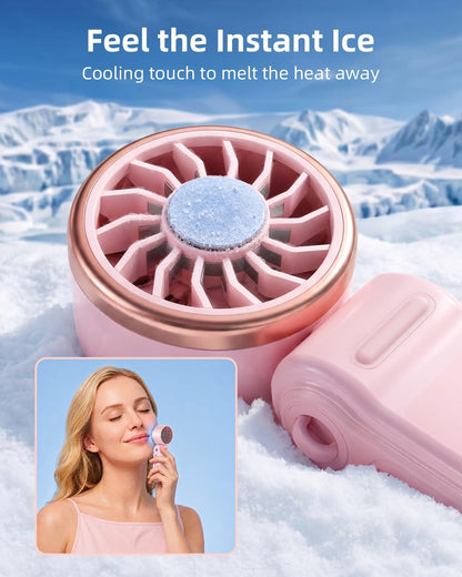 SWEETFULL Mini Portable Fan with Ice Cooling, Lightweight Handheld Pocket Turbo Fan Rechargeable, 3 Speed, Foldable Personal Hand Fan for Travel, Beach Vacation, Women Girls (Pink)