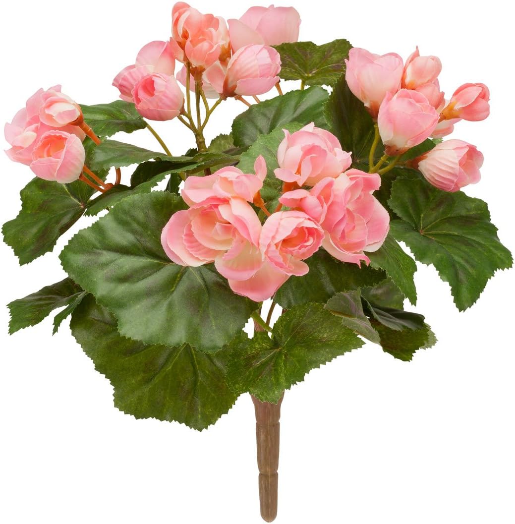 OakRidge Silk Begonia Bush – Artificial Flowers Outdoor Décor – Pink, 10” Long