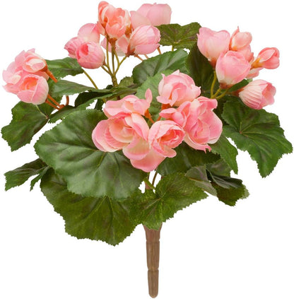 OakRidge Silk Begonia Bush – Artificial Flowers Outdoor Décor – Pink, 10” Long