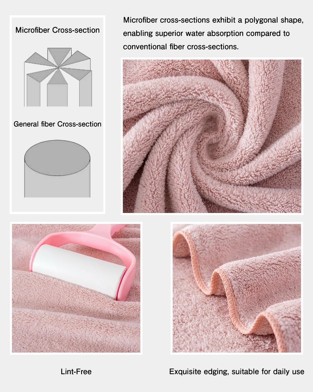 sakano 4-Piece Bath Towel Set,Quick-Dry Absorbent Lint Free & Launder Soft Coral Velvet Microfiber Towels for Bathing, Fitness, Spa, and Guest Use -Pink, 28 x 55 inches