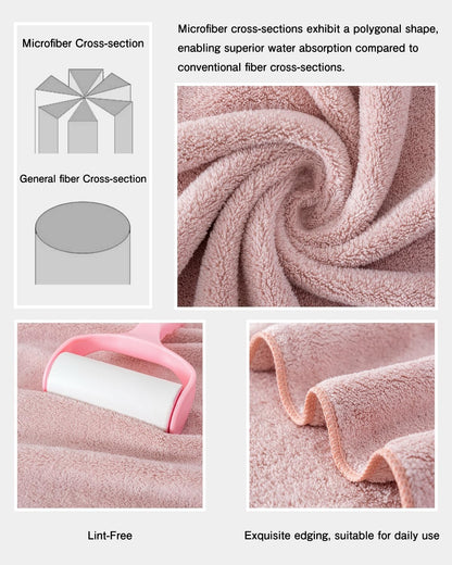 sakano 4-Piece Bath Towel Set,Quick-Dry Absorbent Lint Free & Launder Soft Coral Velvet Microfiber Towels for Bathing, Fitness, Spa, and Guest Use -Pink, 28 x 55 inches