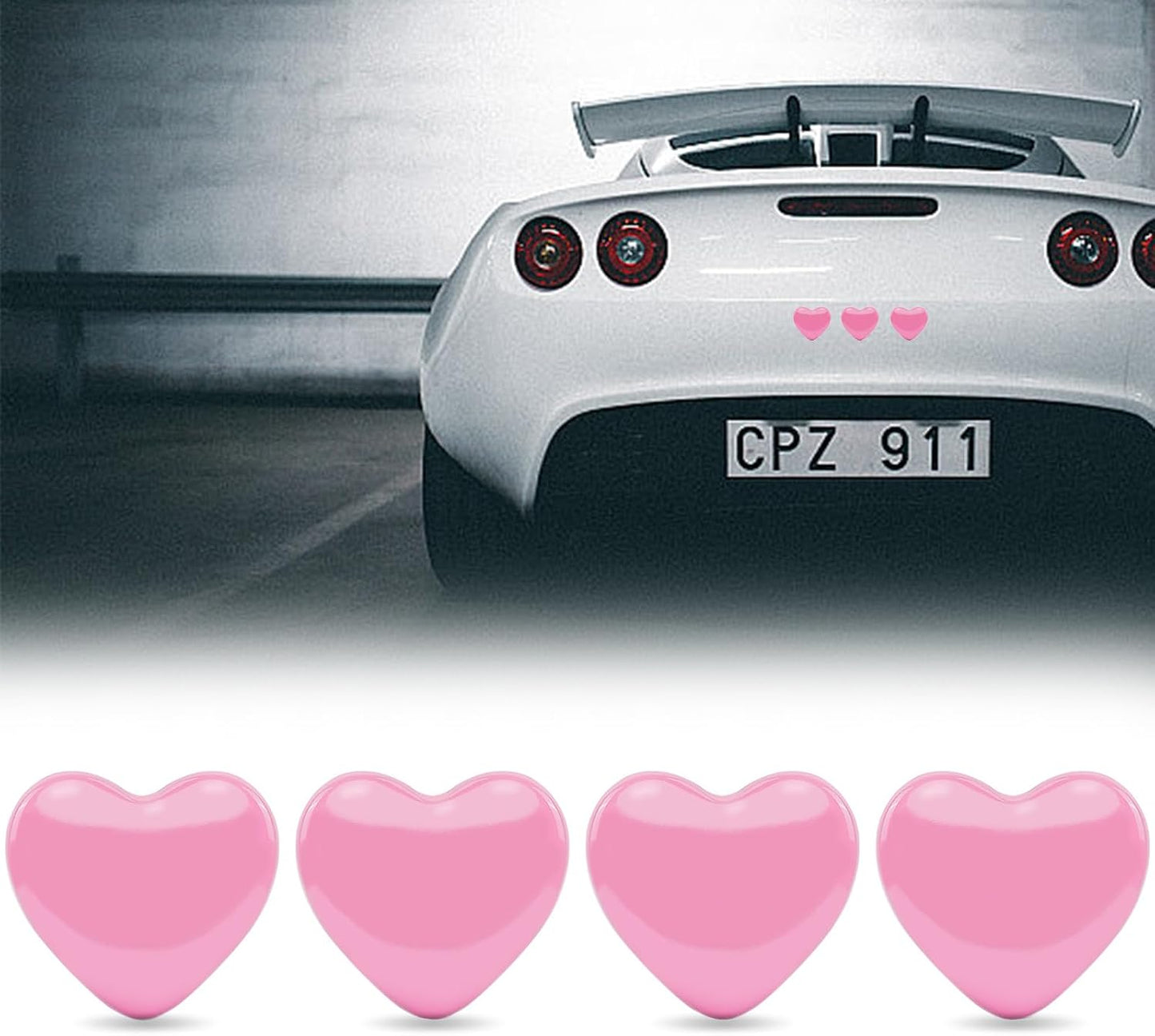 YGMONER Heart Metal Car Emblem Stickers (4-Pack) - 1.1" Chrome Pink Adhesive Badges for Auto Exterior, Truck Tailgate, Vehicle Number Decoration - Waterproof Automotive Grade Stickers (Pink)