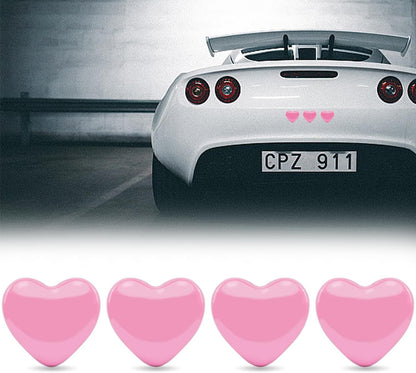 YGMONER Heart Metal Car Emblem Stickers (4-Pack) - 1.1" Chrome Pink Adhesive Badges for Auto Exterior, Truck Tailgate, Vehicle Number Decoration - Waterproof Automotive Grade Stickers (Pink)