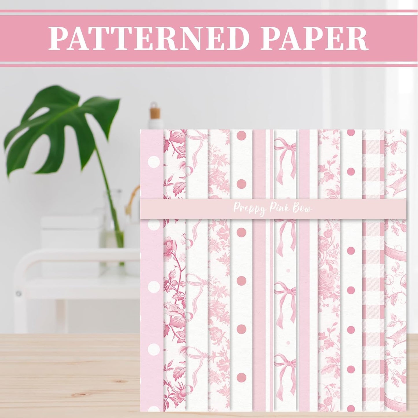 Whaline 24 Sheets 6 x 6 Inch Pink Bow Floral Pattern Paper Chinoiserie Scrapbook Specialty Paper Double Sided for DIY Crafts Card Making Photo Album Decor