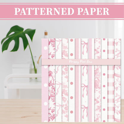 Whaline 24 Sheets 6 x 6 Inch Pink Bow Floral Pattern Paper Chinoiserie Scrapbook Specialty Paper Double Sided for DIY Crafts Card Making Photo Album Decor
