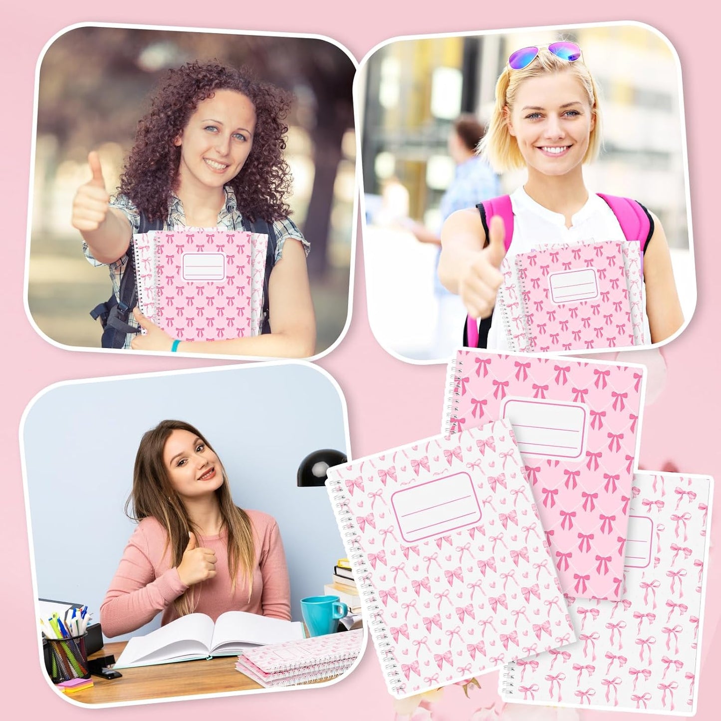 Jetec 12 Pack Pink Bow Composition Notebooks Preppy Cute Coquette Spiral Notebook 9-3/4 x 7-1/2 Inch College Ruled Hard Cover Journal Back to School Teacher Gifts Preppy School Supplies, 100 Pages