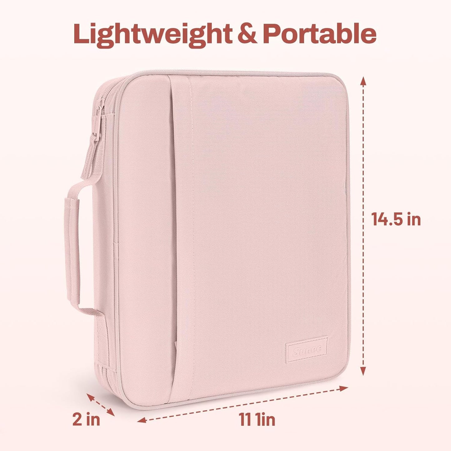 SUNEE Zipper Binder 1 Inch, Removable 3-Ring Binder, 175-Sheet Capacity, 5-Tab Dividers Expanding File Folder, Small Binder Bag Organizer Storage for Student School Classroom Supplies, Pink Lotus