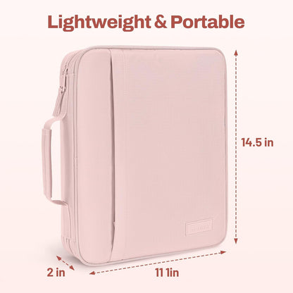SUNEE Zipper Binder 1 Inch, Removable 3-Ring Binder, 175-Sheet Capacity, 5-Tab Dividers Expanding File Folder, Small Binder Bag Organizer Storage for Student School Classroom Supplies, Pink Lotus